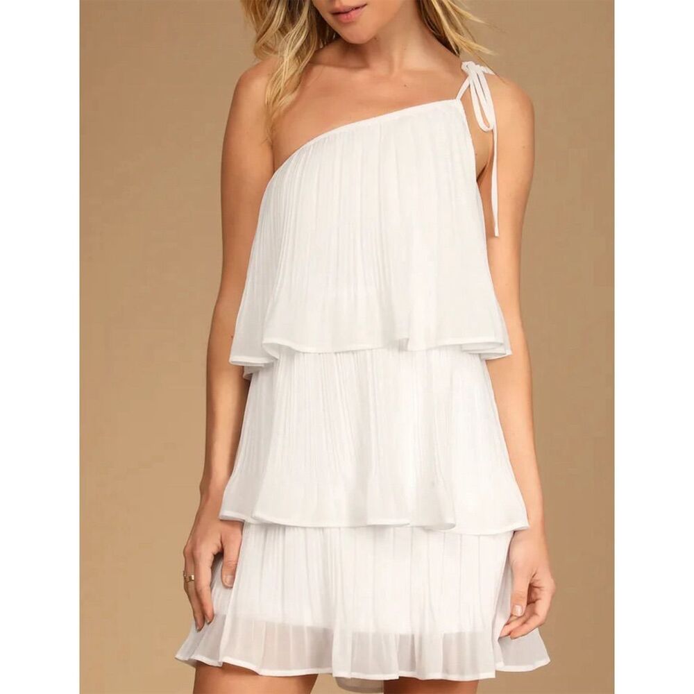 Lulu’s Women's White One-Shoulder Tiered Mini Dress Party/Cocktail